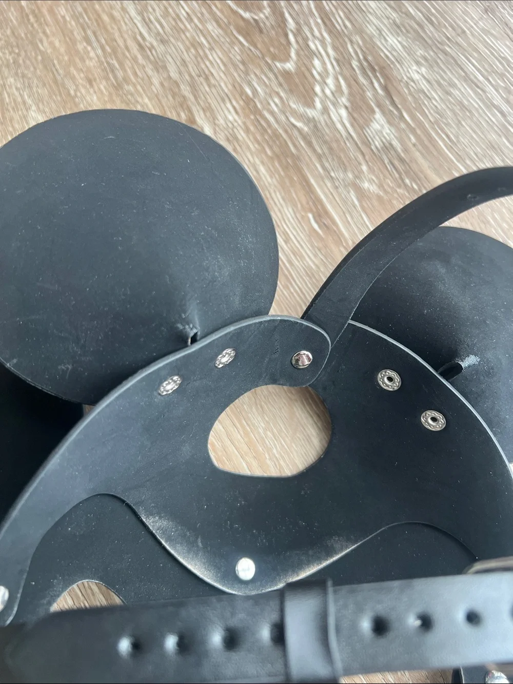 🖤 Unisex faux Leather Mouse Ear Masquerade Mask-Pair Available, detachable ears